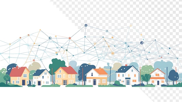 PSD a digital illustration of houses and a digital map with a blue line and the words  a city  on it