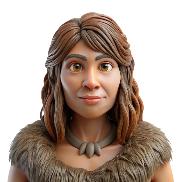 PSD digital image of a neanderthal woman in fur depicting early human traits and survival instincts