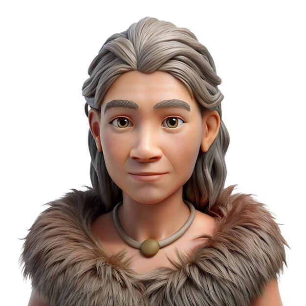 PSD digital image of a neanderthal woman in fur depicting early human traits and survival instincts