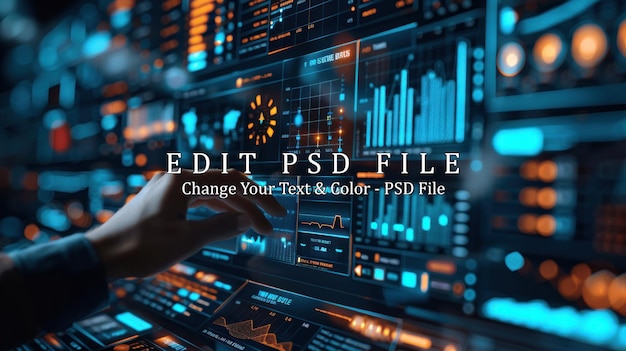 PSD digital interface with hand interacting with data visualization