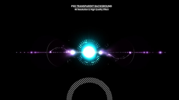 PSD digital lens flare in black bacground horizontal frame