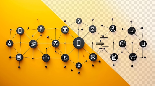 PSD a digital map of the internet and internet on a yellow background