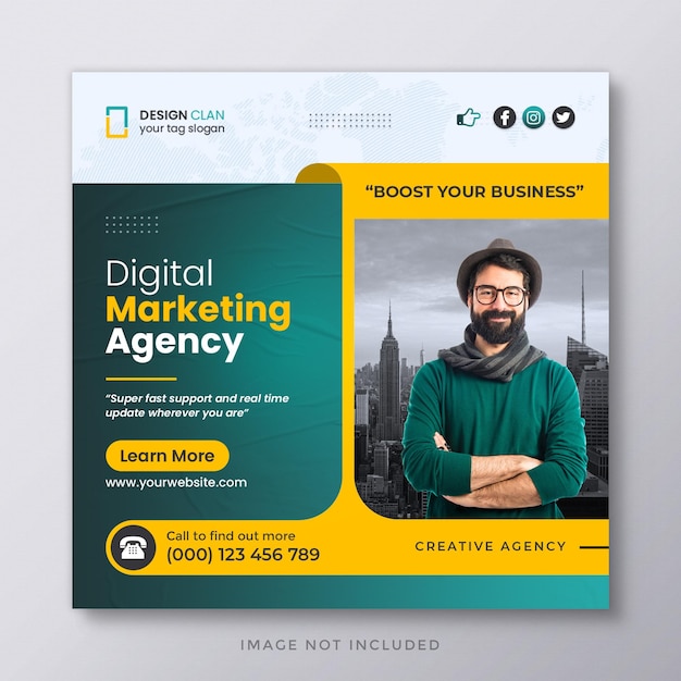 Digital marketing agency business promotion corporate social media post and web banner template