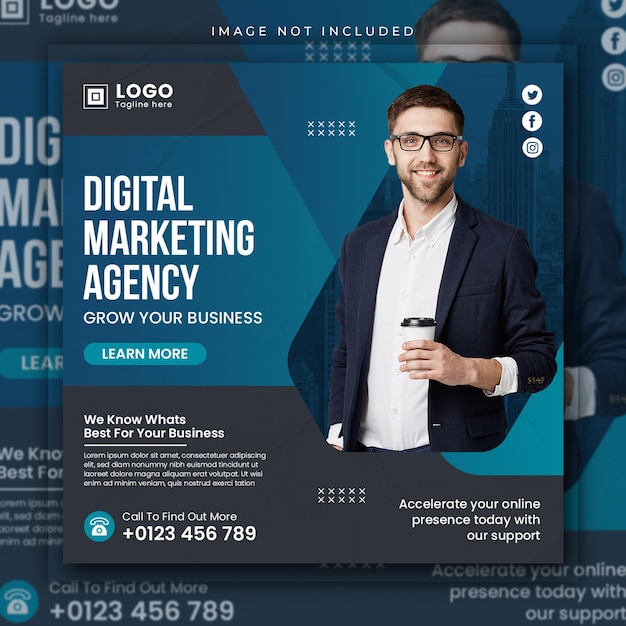 Digital marketing agency and corporate business social media post square banner template