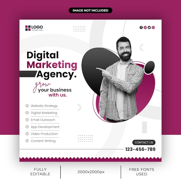 Digital marketing agency and corporate social media post or web banner template