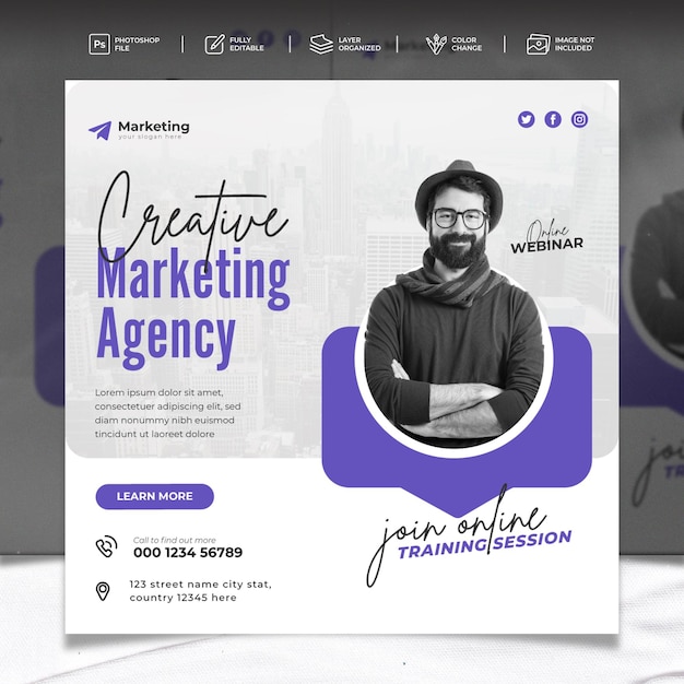 Digital marketing agency instagram post and social media banner template