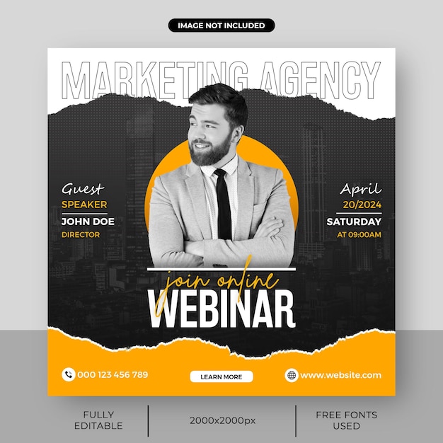 digital marketing agency live webinar and corporate square social media post template