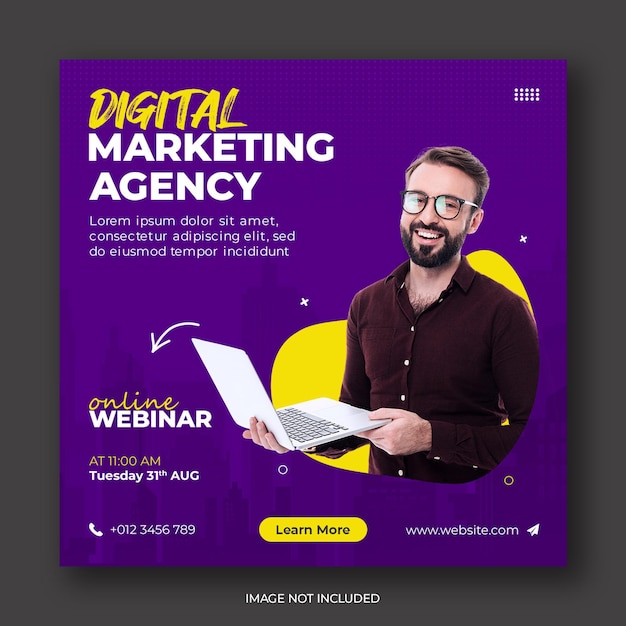 Digital marketing agency online webinar and business promotion social media post template