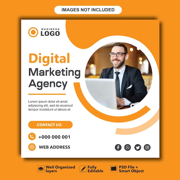 Digital marketing agency social media Instagram post and web banner template