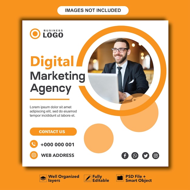 Digital marketing agency social media Instagram post and web banner template