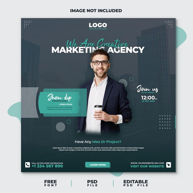 PSD digital marketing agency social media post premium template creative banner