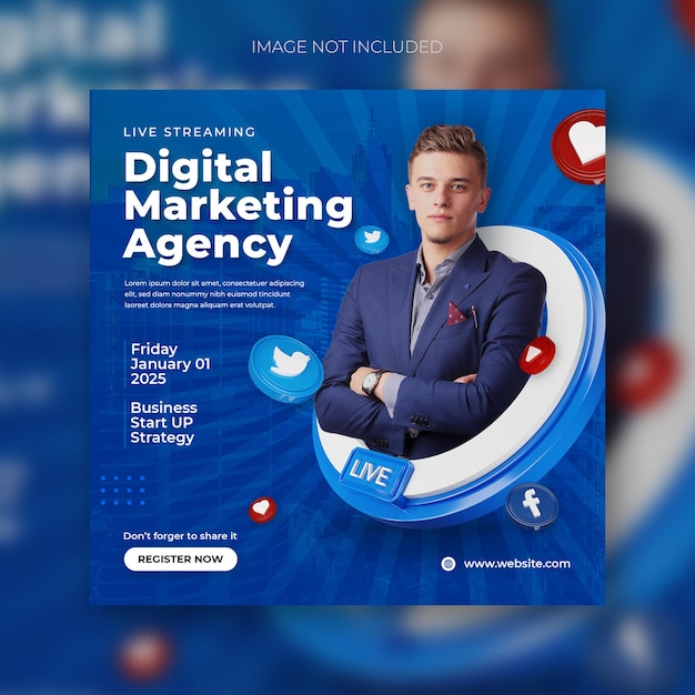 Digital marketing agency strategies and corporate social media post banne template