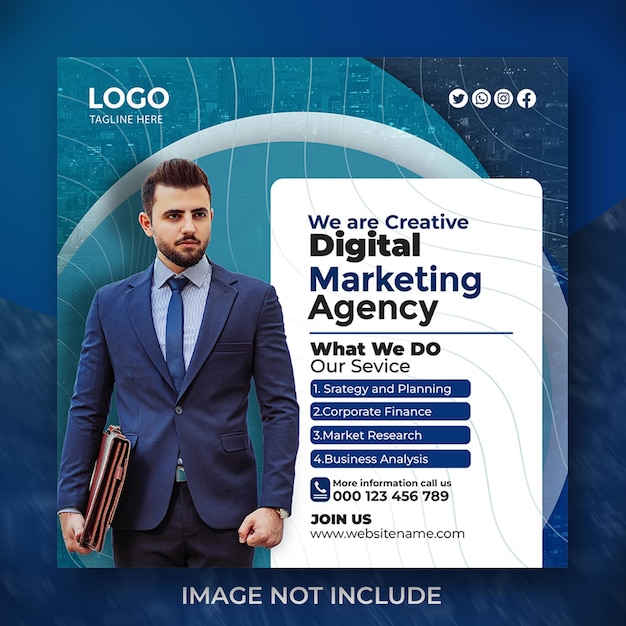 PSD digital marketing agency strategy and instagram post design template