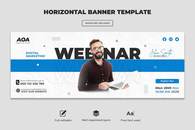 Digital marketing agency webinar creative business conference horizontal web banner design template