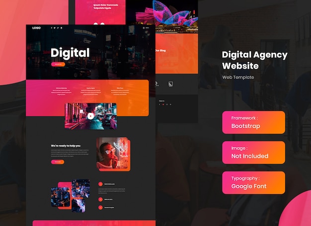 Digital marketing agency website template in dark mode