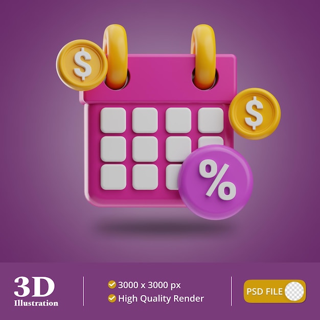 Digital marketing calender illustration 3d