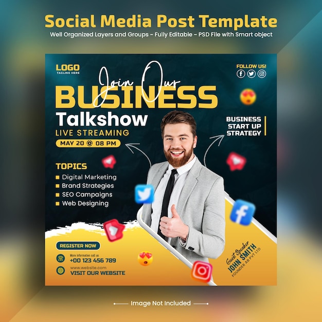 Digital marketing live stream business talkshow instagram and social media post banner template