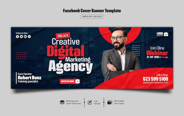 Digital marketing live webinar and corporate facebook cover banner template Premium Psd