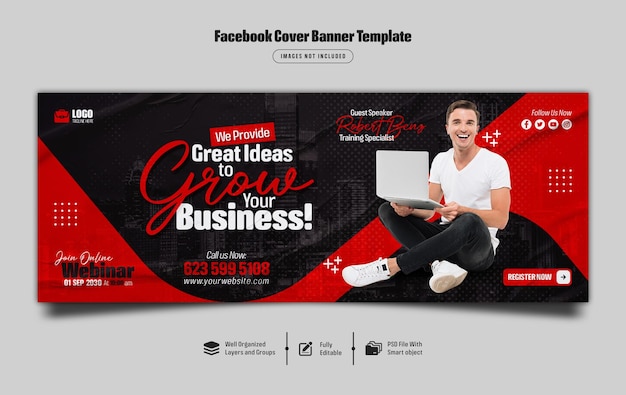 Digital marketing live webinar and corporate facebook cover banner template Premium Psd