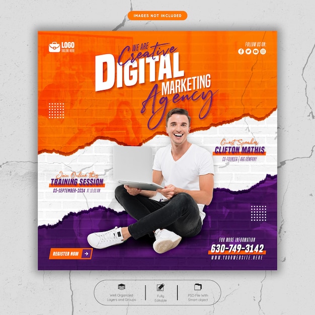 Digital marketing live webinar and corporate social media banner post template