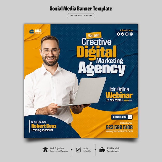 Digital marketing live webinar and corporate social media post template Premium Psd