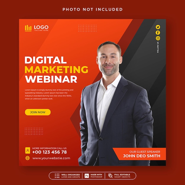 Digital marketing live webinar and corporate social media post template