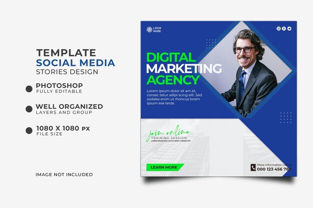 Digital marketing live webinar and corporate social media post template