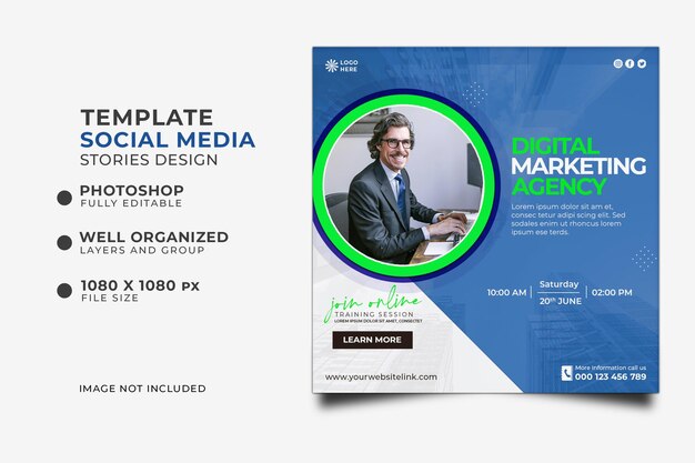 Digital marketing live webinar and corporate social media post template