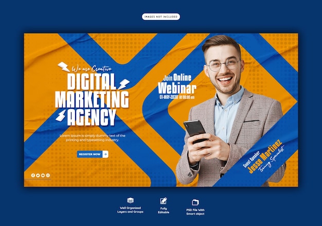 Digital marketing live webinar and corporate web banner template