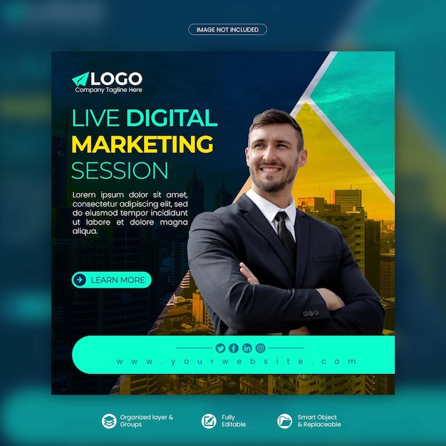 Digital marketing live webinar social media post template Premium Psd