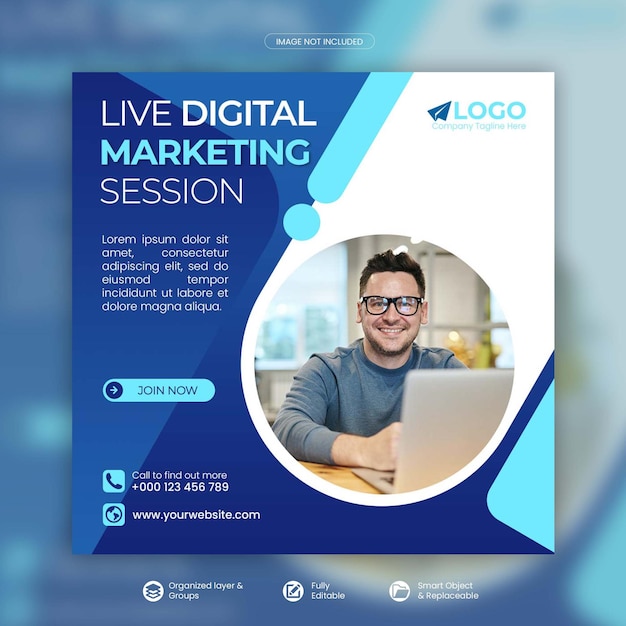 Digital marketing live webinar social media post template Premium Psd