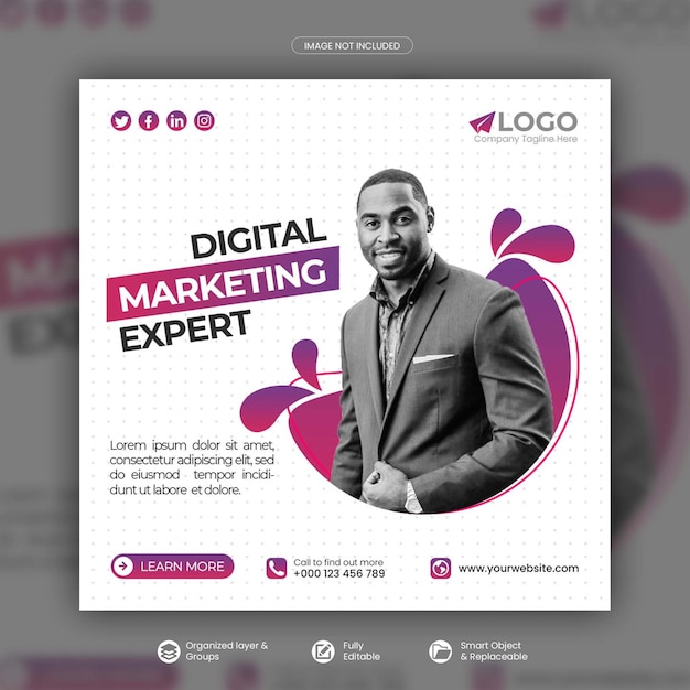 Digital marketing live webinar social media post template Premium Psd