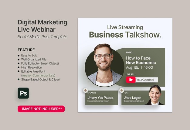 PSD digital marketing live webinar social media post template