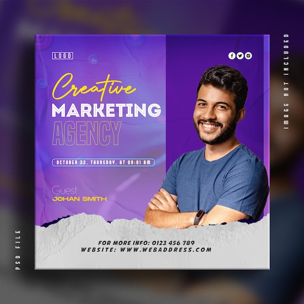 Digital marketing webinar poster social media promotional post and online live business conference Instagram post template design