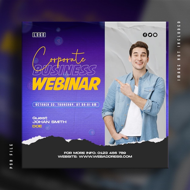 Digital marketing webinar poster social media promotional post and online live business conference Instagram post template design