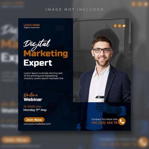 PSD digital marketing webinar and social media post template