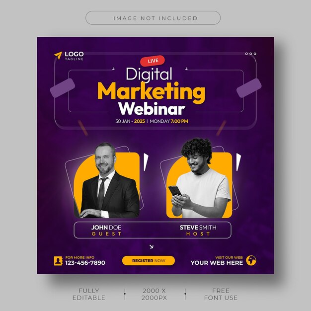 Digital Marketing Webinar Social media trendy post design template