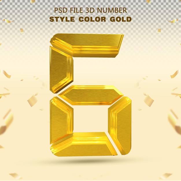 Digital Number 6 Gold 3D Render