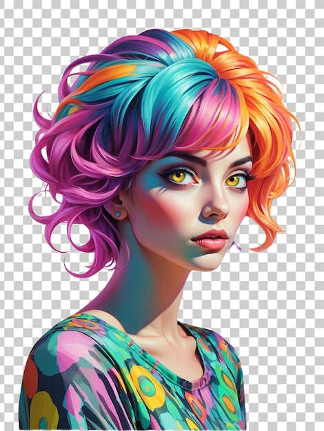 PSD a digital painting of a woman with colorful hair and a colorful hair style