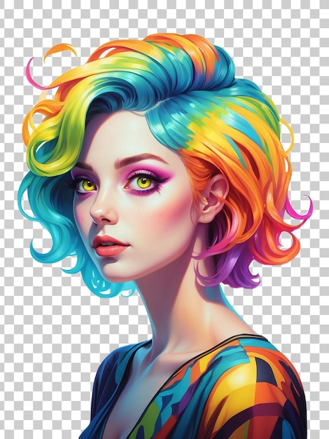 PSD a digital painting of a woman with colorful hair and a colorful hair style