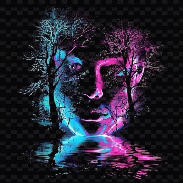 a digital painting of a womans face with trees in the background