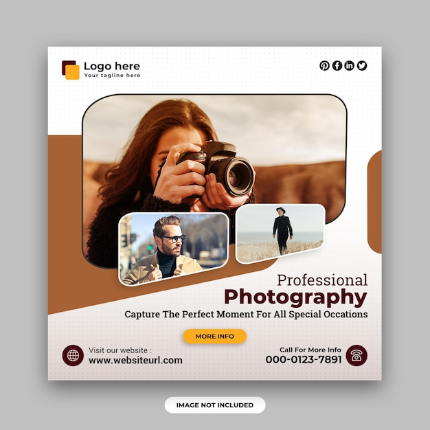 Digital photography services square social media post and web banner design template