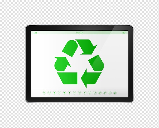 Digital tablet PC with a recycle symbol on screen environmental conservation concept