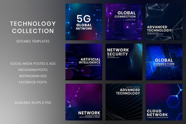 Digital technology banner template psd set