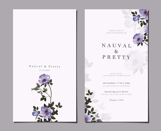 digital wedding invitation template with flowers