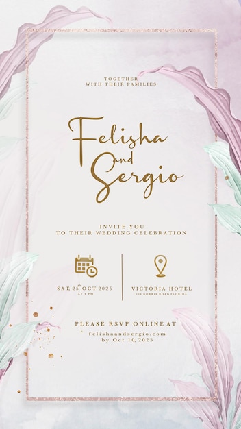 Digital Wedding Invitation with Beautiful Flower