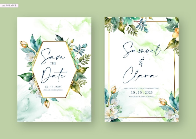 PSD digital wedding invitation with elegant watercolor flower