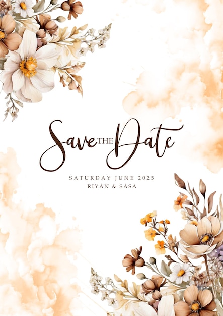 digital wedding invitation with elegant watercolor flower