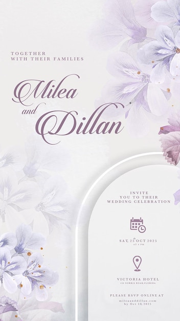 Digital Wedding Invitation with Purple Flower