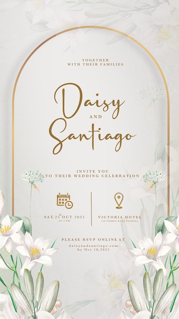 digital wedding invitation with white lily